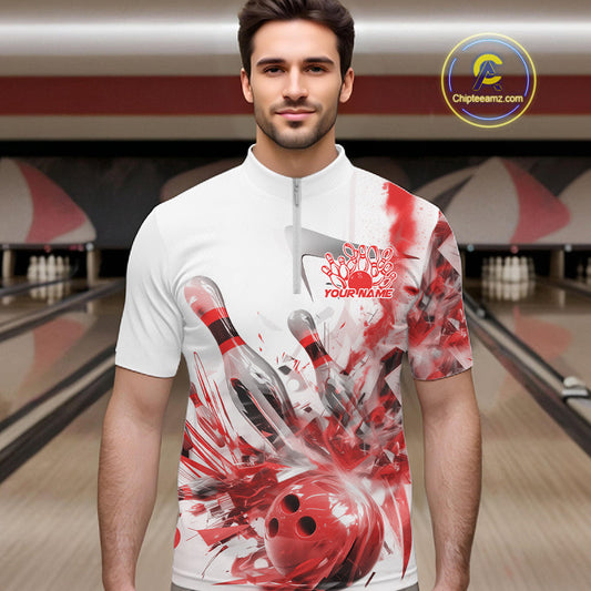 Custom Black And Red Men Bowling Team Shirts, Bowling League Shirt Bowlers Outfit IPHW10782