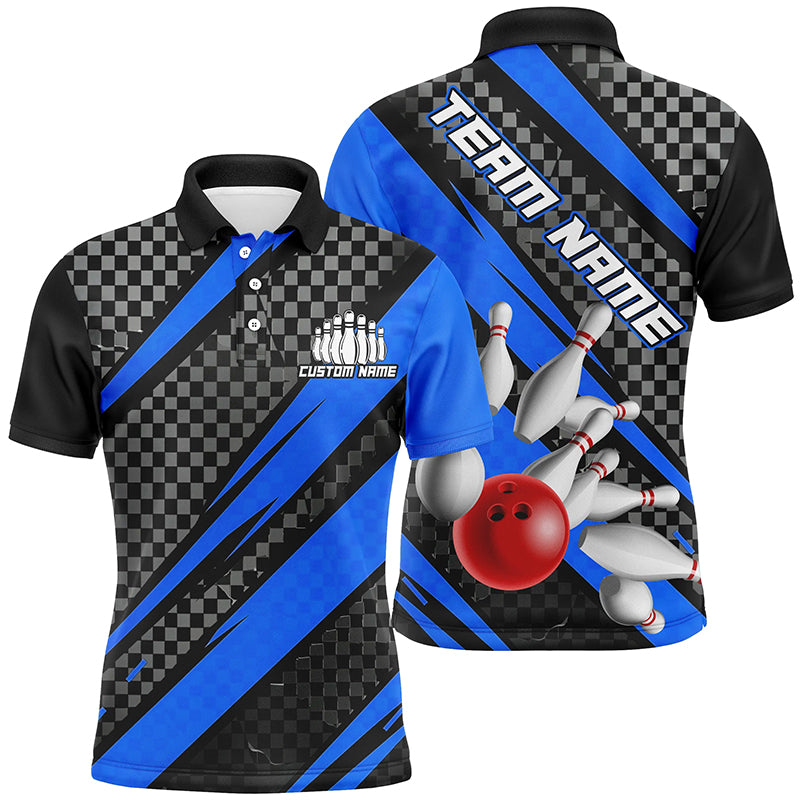 Splatter Pins Custom Bowling Team Shirts For Men And Women, Bowling Tournament Shirt | Blue IPHW6472