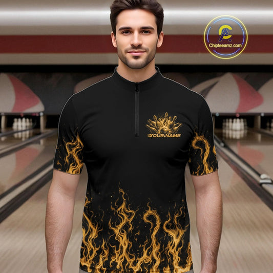 Custom Yellow Flame Skull Bowling Team Shirts For Men, Halloween Bowling Jerseys IPHW10554