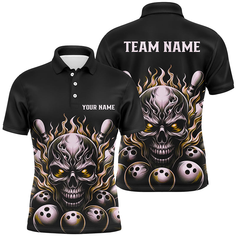 Multi-Color Custom Skull Bowling Shirts For Men And Women, Unisex Flame Bowling Team Shirts For Bowlers IPHW5926