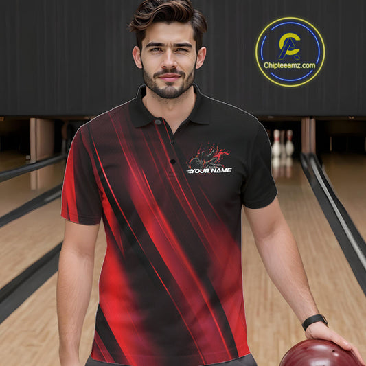 Custom Black And Red Gradient Flame Bowling Team Jerseys, Fire Bowling Shirt For Men IPHW10570