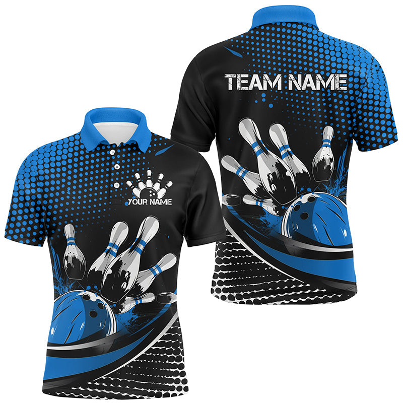 Black And Blue Custom Bowling Team Jerseys, Bowling League Shirts For Men, Bowlers Outfits IPHW7276