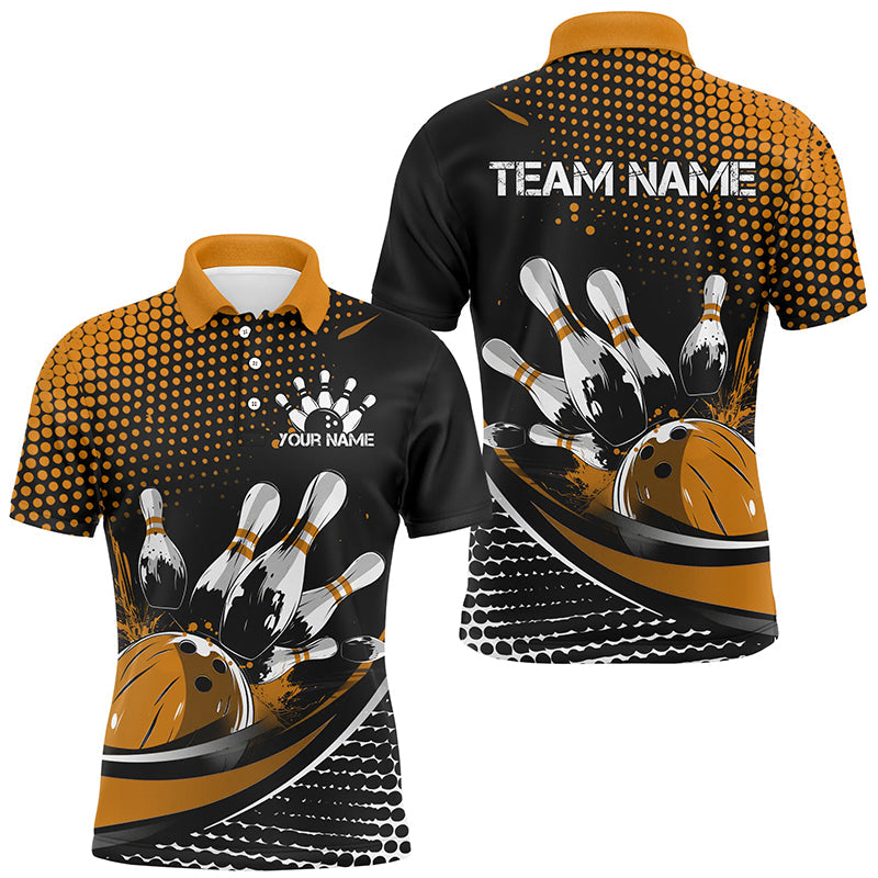Black And Yellow Custom Bowling Team Jerseys, Bowling League Shirts For Men, Bowlers Outfits IPHW7277