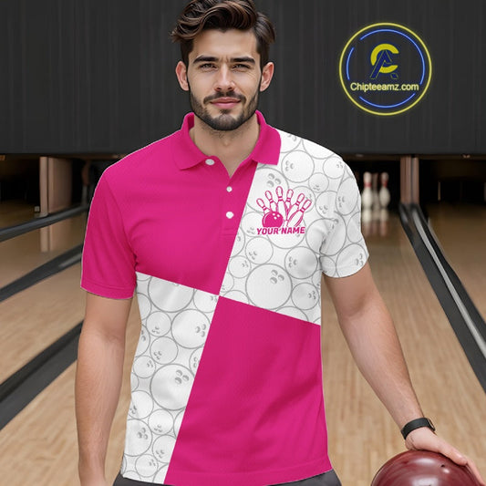 Custom White And Pink Retro Style Bowling Team Shirts For Men And Women, Bowling Jerseys IPHW10603