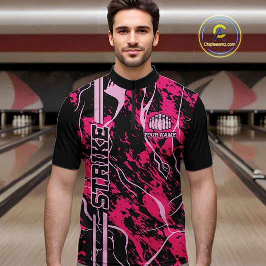 Custom Black And Pink Camo Strike Bowling Shirts Men Bowling Team Jerseys Bowling League IPHW10611