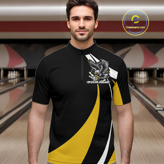 Custom Black And Yellow Eagle Bowling Jerseys, Eagle Bowling League Shirt Team Uniform IPHW10813