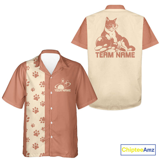 Custom Retro 50S Cat Bowling Button Up Shirt Men And Women, Vintage Cat Bowling Shirt IPHW10099