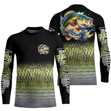 Load image into Gallery viewer, Largemouth Bass fishing Custom sun protection black long sleeve fishing shirts, Bass scales jerseys NQS4130