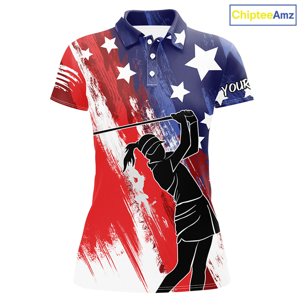 Red white and blue American flag Womens golf polo shirt custom patriotic golf shirt NQS5493