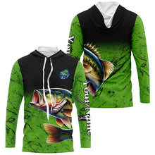 Load image into Gallery viewer, Largemouth Bass Fishing Custom green black long sleeve performance Fishing Shirt, Bass fishing jerseys NQS5041