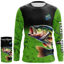 Load image into Gallery viewer, Largemouth Bass Fishing Custom green black long sleeve performance Fishing Shirt, Bass fishing jerseys NQS5041