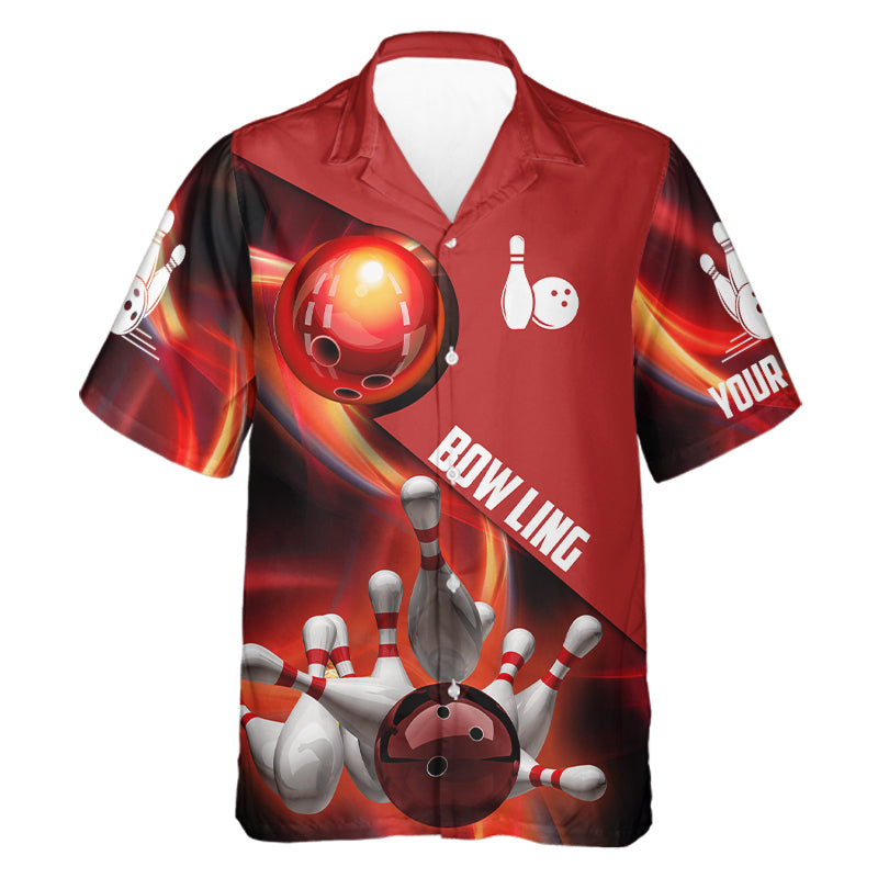 Custom red Hawaiian bowling shirt for bowling – personalized team jersey front view