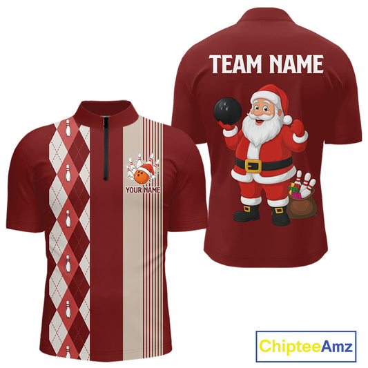 Retro Red argyle pattern Christmas Santa Bowling shirts For Men custom bowling team jerseys Outfits NQS10994