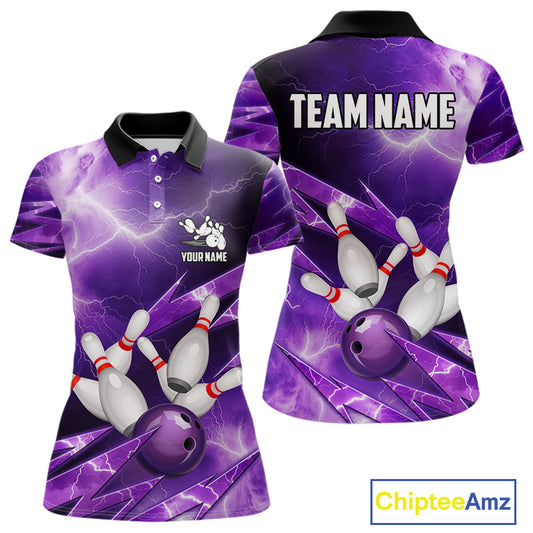 Purple Storm Lightning Thunder Bowling Polo, Quarter Zip Shirt For Women Custom Bowling Team Jersey NQS11720