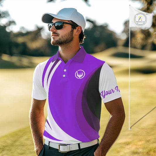 Mens polo golf shirts custom name purple and white golf shirt, team golf shirts mens NQS9845