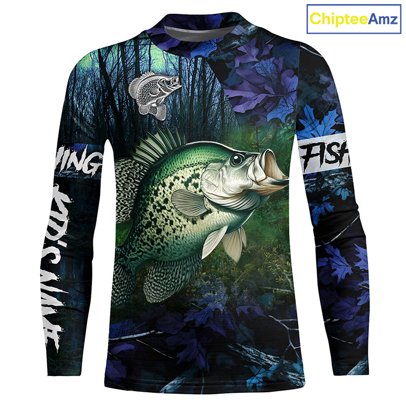 Crappie Fishing blue camo fishing team crappie Custom name Long Sleeve UV protection fishing shirts NQSD93