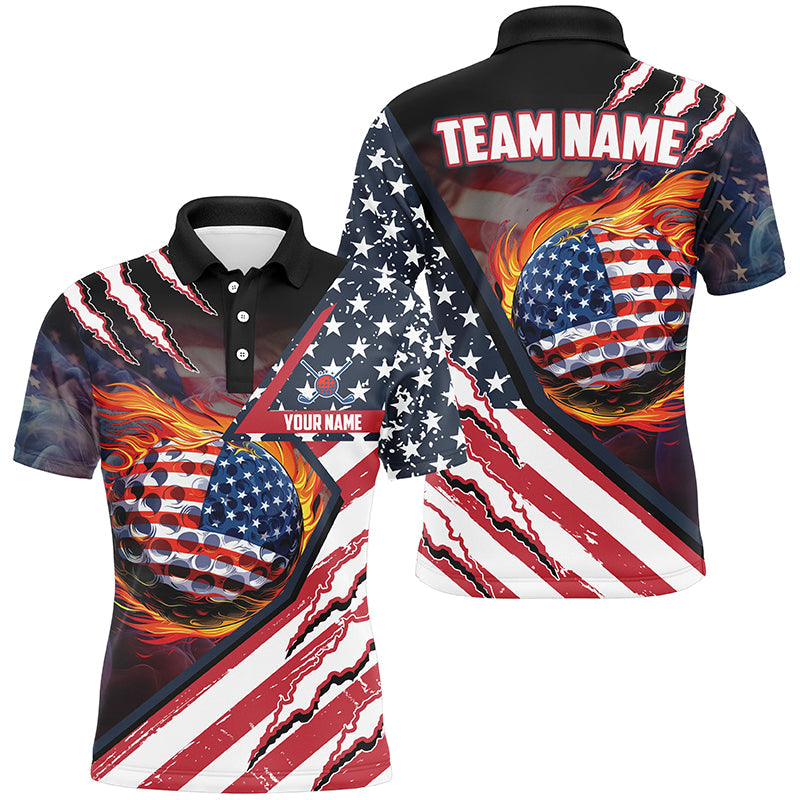American Flag flame golf ball Mens golf polo shirts custom golf outfits for men, patriotic golf gifts NQS8022