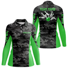 Load image into Gallery viewer, Women bowling Polo, Quarter Zip shirts Custom gray camo Bowling Team League Jerseys | Green NQS7605