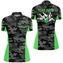 Load image into Gallery viewer, Women bowling Polo, Quarter Zip shirts Custom gray camo Bowling Team League Jerseys | Green NQS7605