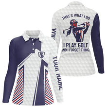 Load image into Gallery viewer, Red, white and blue Womens golf polos shirt custom That's what I do, I play golf and I forget things NQS7462