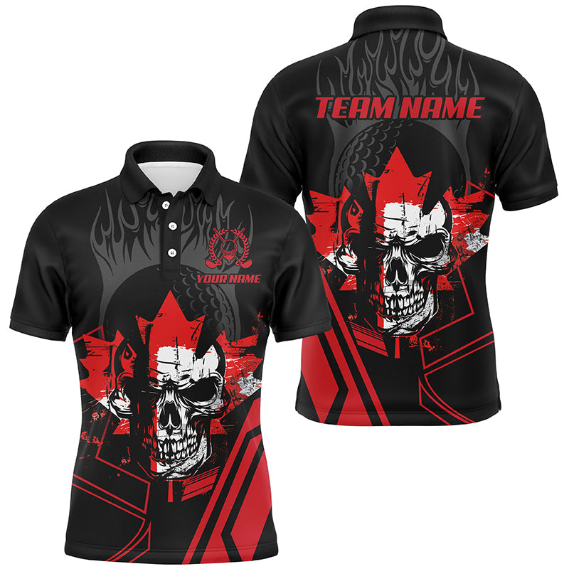 Black and red Skull Canadian Flag Mens golf polo shirts custom patriotic golf attire for men NQS8049
