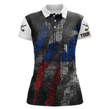 Load image into Gallery viewer, Black and White Grunge Texas Flag Women golf polo shirts custom Patriotic golf apparel for women NQS9377
