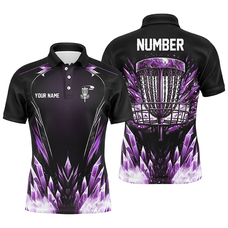 Icy Purple Mens Disc golf polo shirts custom black disc golf basket jerseys, disc golf shirts NQS7633