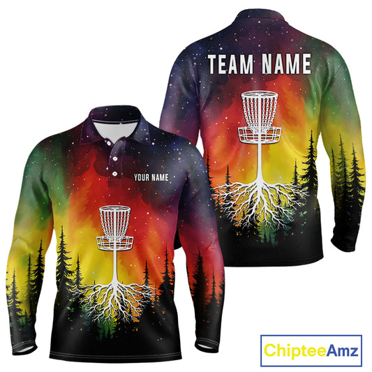 Colorful rainbow trees pattern Disc golf polo shirts for Mens Custom Disc Golf Clothing for Team NQS10128