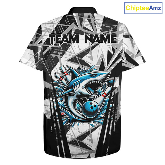 Black and White Camo Shark Bowling Team Hawaiian shirts Custom Shark Bowling button up Shirt NQS11471