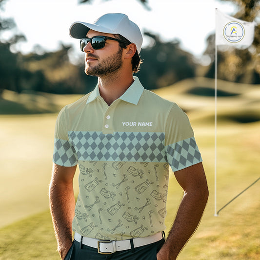 Olive Green Golf Camo argyle pattern Mens golf polo shirts custom name best mens golf wear NQS9973