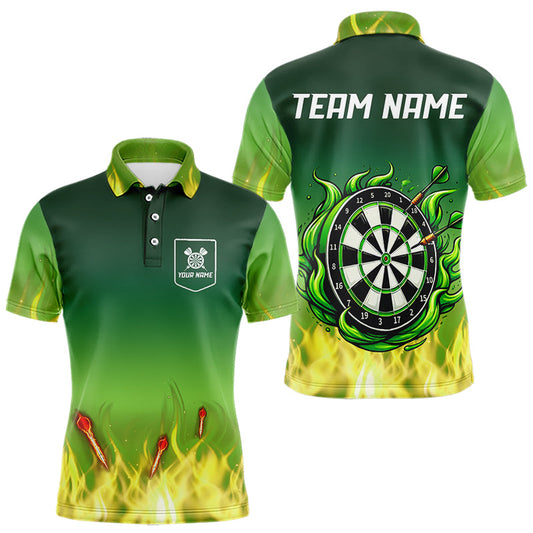 Yellow Green Flame Darts Shirts For Men Custom Fire Team Darts Jerseys NQS9558