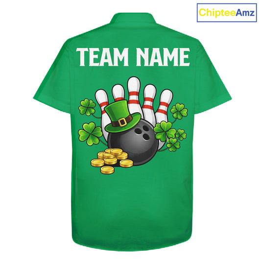 Retro Green argyle pattern shamrock Bowling Hawaiian shirts custom St Patrick's bowling team jersey NQS11667