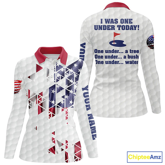 Funny Women golf polo shirts American Flag custom I was one under today, under a tree, bush, water NQS7854