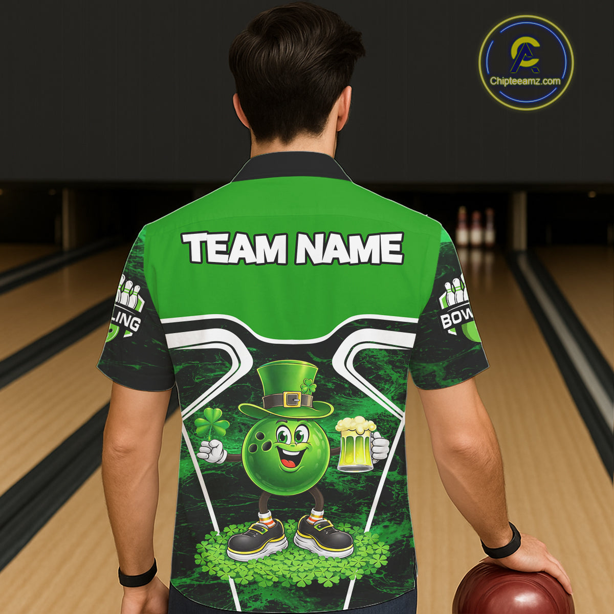 Funny Bowling and Beer Green Shamrock Bowling Hawaiian shirt Custom St Patrick Team bowling Jerseys NQS11672