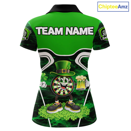 Funny Dart and Beer Green Shamrock Women Dart Shirts Custom St Patrick Team Ladies Dart Jerseys NQS11674