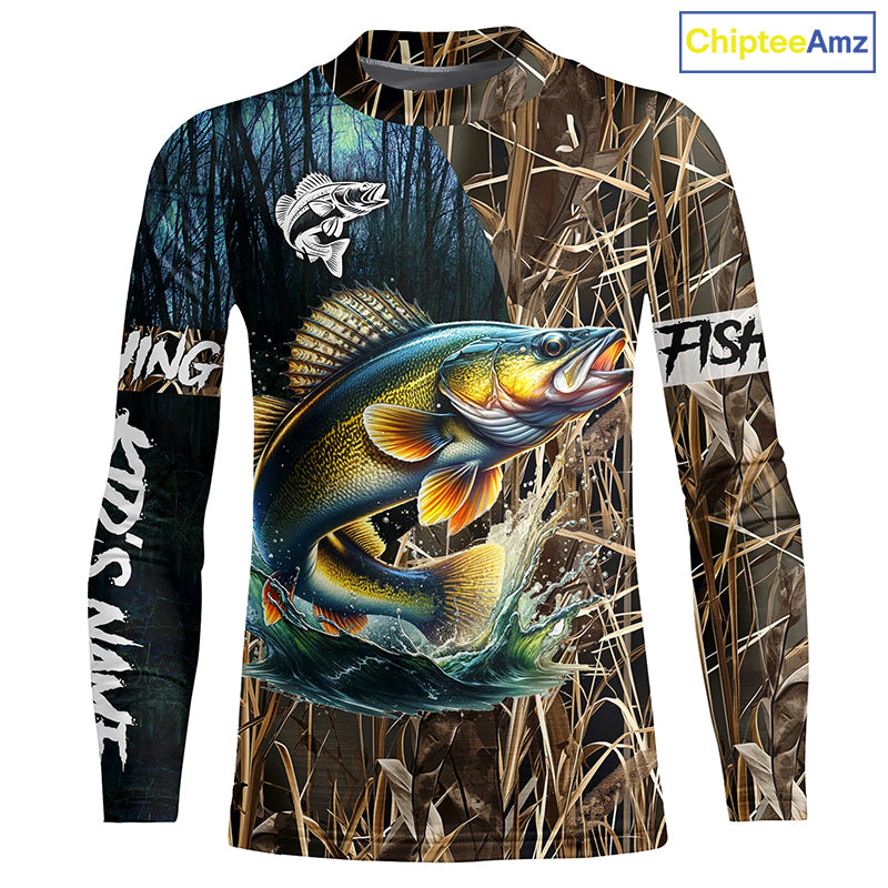 Walleye Fishing Custom Name 3D All Over Printed Camo Fishing Shirts, Personalized Fishing Gift NQS293