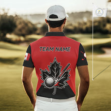 Load image into Gallery viewer, Black and Red maple leaf Mens golf polo shirts custom patriotic Canadian Flag golf attire for mens NQS9993