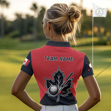 Load image into Gallery viewer, Black and Red maple leaf Womens golf polo shirts custom patriotic Canadian Flag ladies golf attire NQS9993