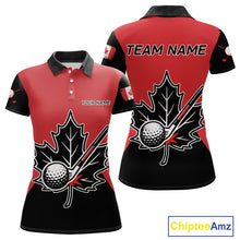 Load image into Gallery viewer, Black and Red maple leaf Womens golf polo shirts custom patriotic Canadian Flag ladies golf attire NQS9993