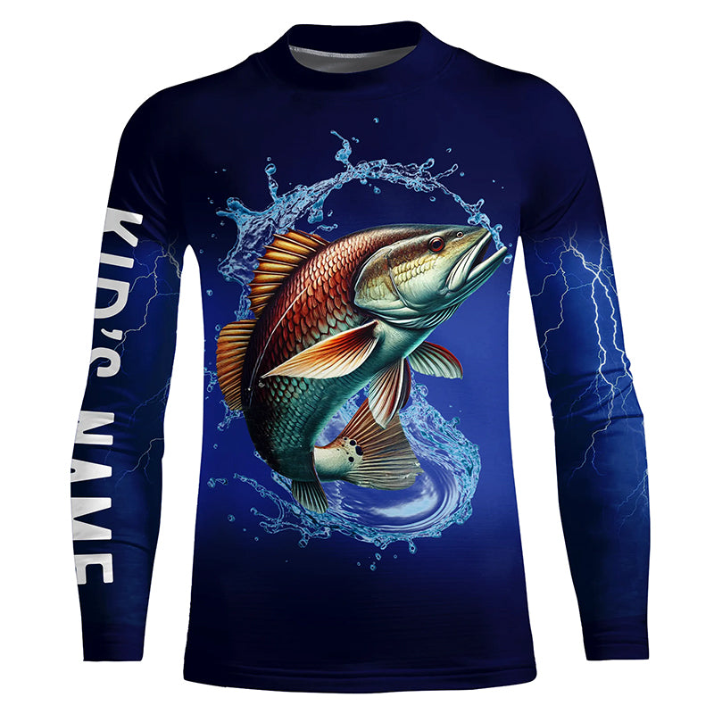 Redfish Puppy Drum Fishing blue lightning Customized Name Long sleeve Fishing Shirts NQS301