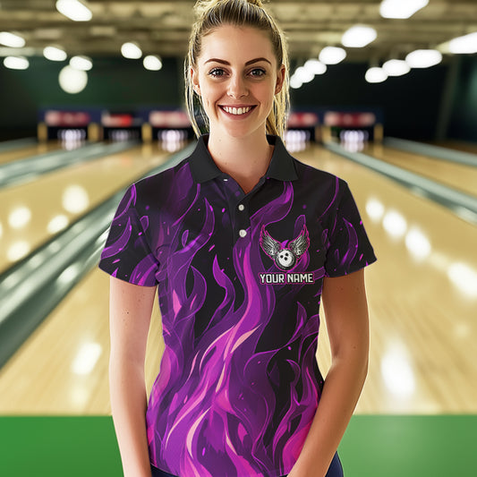 Women bowling Polo, Quarter Zip shirts Custom Pink Flame Bowling Team Jersey, gift for team Bowlers NQS9603