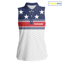 Load image into Gallery viewer, Red, White and Blue American Flag Women sleeveless golf polo shirt custom patriotic ldies golf attire NQS10006