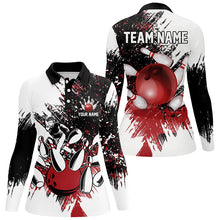 Load image into Gallery viewer, Black & White Women Bowling Polo, Quarter Zip Shirts Custom bowling jersey, girls bowling outfit | Red NQS8111