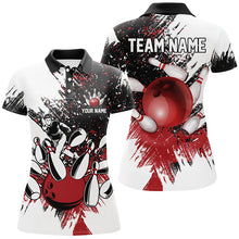 Load image into Gallery viewer, Black & White Women Bowling Polo, Quarter Zip Shirts Custom bowling jersey, girls bowling outfit | Red NQS8111