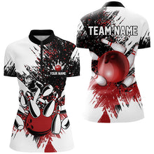 Load image into Gallery viewer, Black & White Women Bowling Polo, Quarter Zip Shirts Custom bowling jersey, girls bowling outfit | Red NQS8111