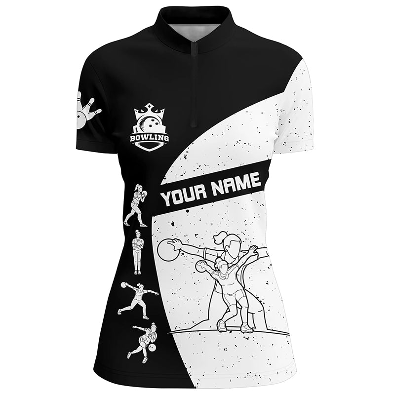 Black and white Bowling Quarter Zip shirts for women custom Bowling Team League Shirt bowl gifts NQS6211