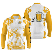 Load image into Gallery viewer, White Yellow Mens golf polo shirt Golf & beer custom name golf gifts for men, dad NQS3976