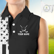 Load image into Gallery viewer, Black and White American Flag Women Sleeveless golf polo shirts Custom patriotic team golf uniform NQS10018