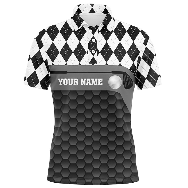Black and white argyle pattern golf outfits men custom Mens golf polo shirts, golf gifts for men NQS7682