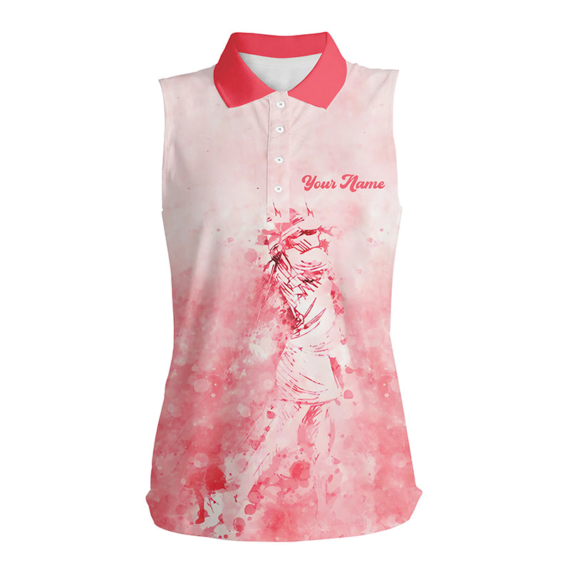 Womens Sleeveless polo shirt custom name golf shirt, ladies golf tops | pink NQS4796